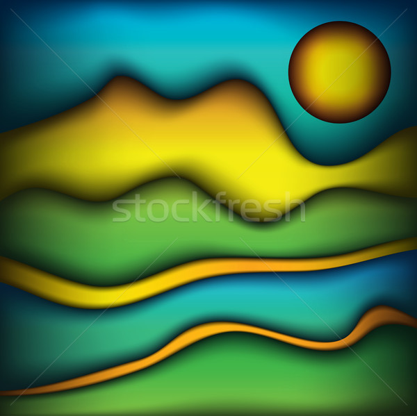 Abstract valuri culoare scenic peisaj ilustrare Imagine de stoc © enterlinedesign