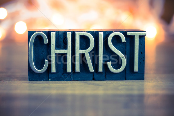 Christ metaal type woord geschreven Stockfoto © enterlinedesign