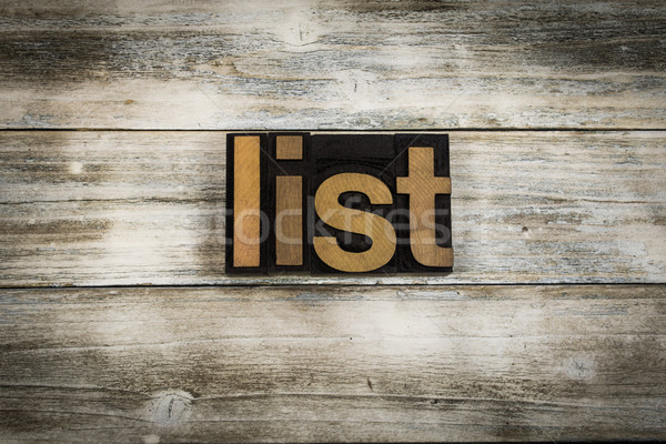 List Letterpress Word on Wooden Background Stock photo © enterlinedesign