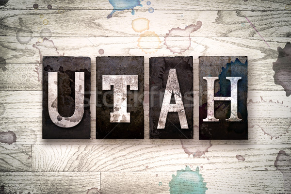 Utah metaal type woord geschreven Stockfoto © enterlinedesign