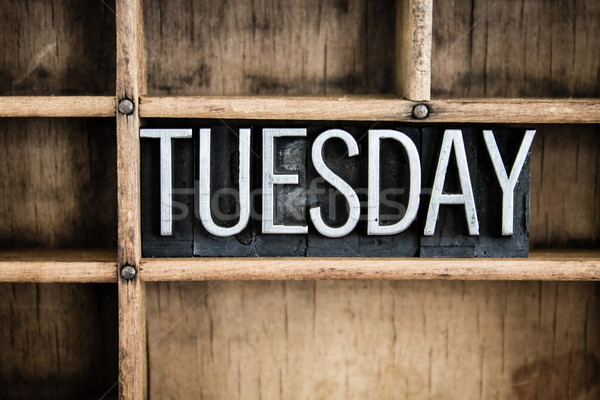 Tuesday Concept Metal Letterpress Word in Drawer Stock photo © enterlinedesign