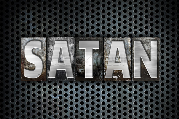 Satan metaal type woord geschreven Stockfoto © enterlinedesign