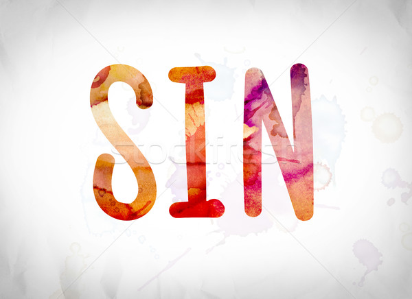 Pecado acuarela palabra arte escrito blanco Foto stock © enterlinedesign