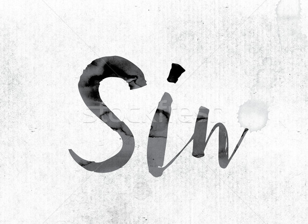 Pecado pintado tinta palabra acuarela blanco Foto stock © enterlinedesign