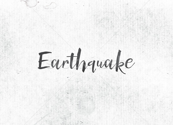 Terremoto pintado nosso palavra preto aquarela Foto stock © enterlinedesign