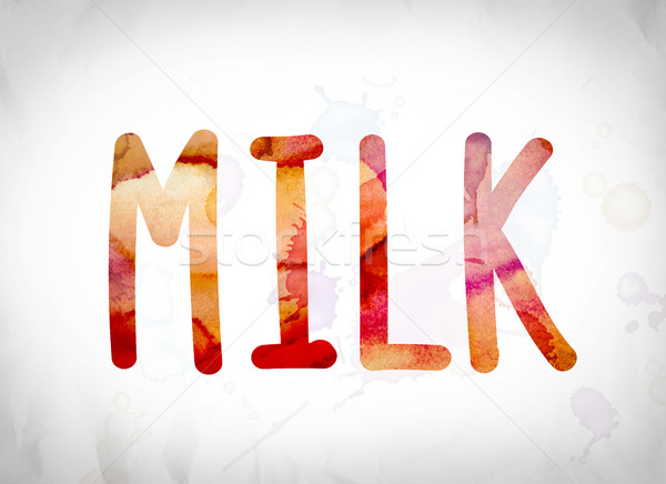 Milch Wasserfarbe Wort Kunst geschrieben weiß Stock foto © enterlinedesign