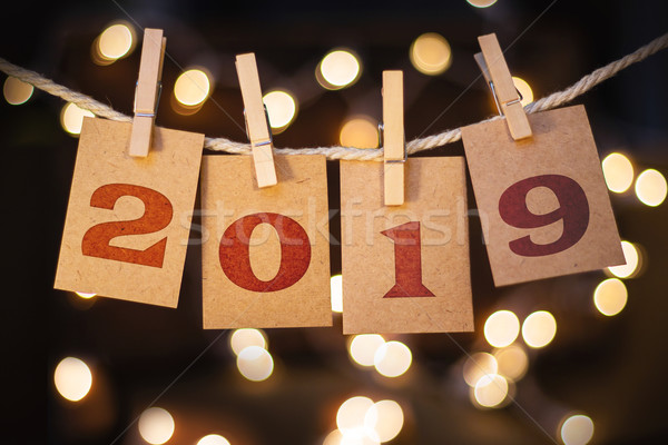 2019 Concept Clipped Cards and Lights Stock photo © enterlinedesign