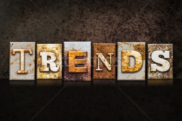 Trends Buchdruck dunkel Wort geschrieben rostigen Stock foto © enterlinedesign