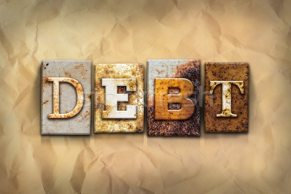 Schulden verrostet Metall Typ Wort geschrieben Stock foto © enterlinedesign