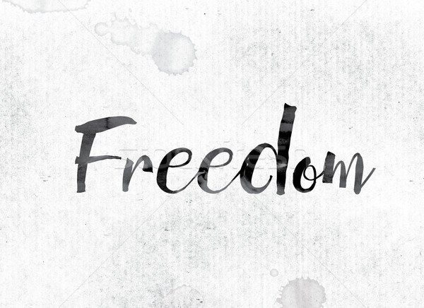 Liberdade pintado nosso palavra aquarela branco Foto stock © enterlinedesign