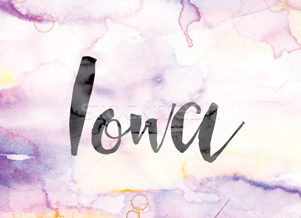 Iowa Colorful Watercolor and Ink Word Art Stock photo © enterlinedesign