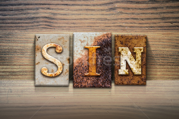 грех слово написанный ржавые металл Сток-фото © enterlinedesign