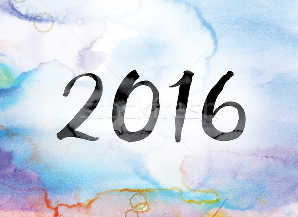 2016 Colorful Watercolor and Ink Word Art Stock photo © enterlinedesign
