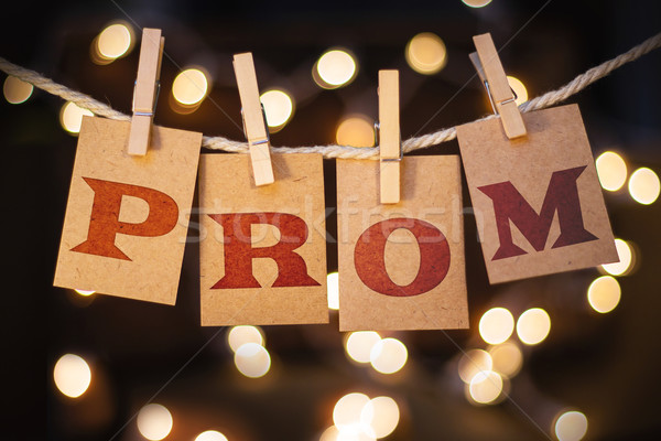 Prom cartes lumières mot imprimé pince à linge [[stock_photo]] © enterlinedesign