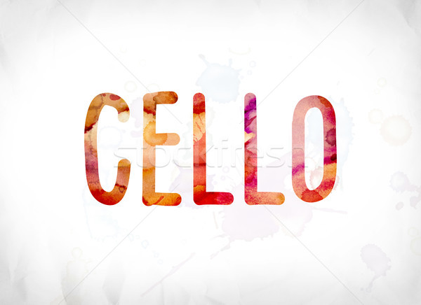 Wiolonczela malowany akwarela słowo sztuki kolorowy Zdjęcia stock © enterlinedesign