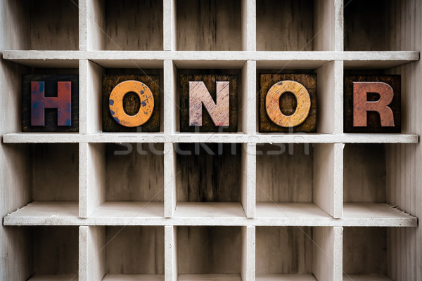 Honor Concept Wooden Letterpress Type in Draw Stock photo © enterlinedesign