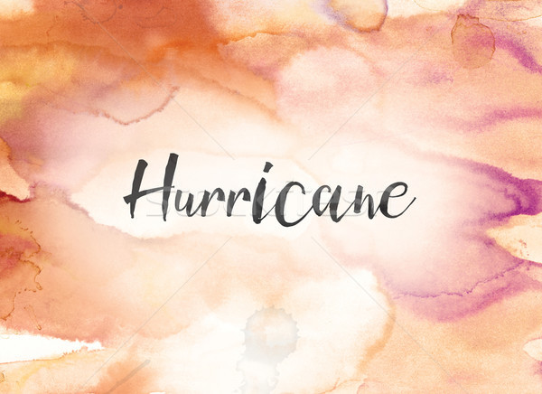 Hurrikan Wasserfarbe Tinte Malerei Wort geschrieben Stock foto © enterlinedesign