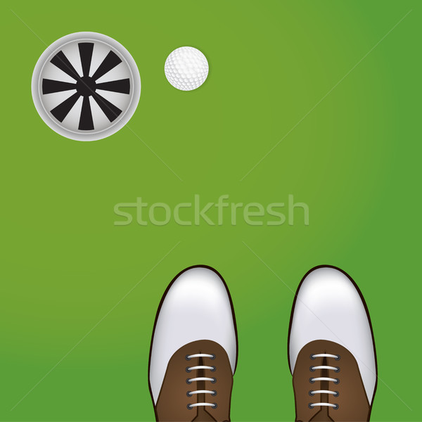 Golf Shoes Ball and Cup on Putting Green Illustration Stock photo © enterlinedesign