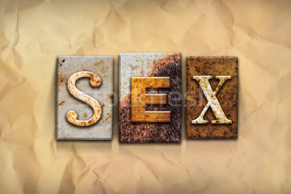 Szex rozsdás fém szó írott Stock fotó © enterlinedesign