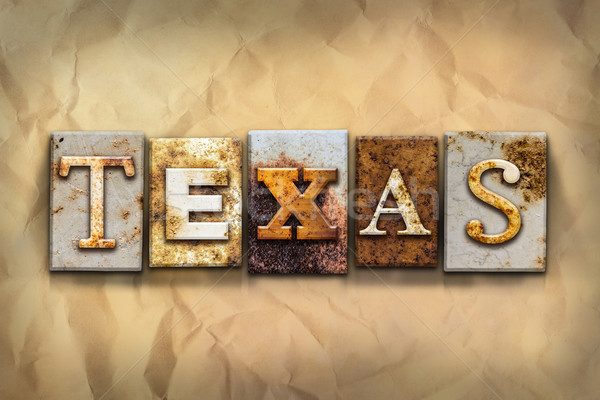 Teksas paslı Metal tip kelime yazılı Stok fotoğraf © enterlinedesign