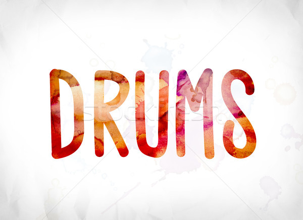 Drums geschilderd aquarel woord kunst kleurrijk Stockfoto © enterlinedesign