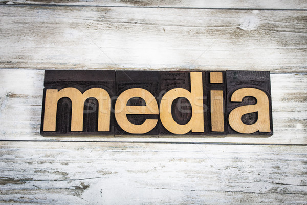 Stock photo: Media Letterpress Word on Wooden Background