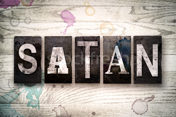Satan metaal type woord geschreven Stockfoto © enterlinedesign