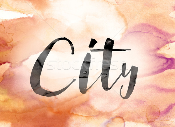 City Colorful Watercolor and Ink Word Art Stock photo © enterlinedesign