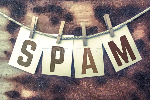Spam Concept Pinned Stamped Cards on Twine Theme Stock photo © enterlinedesign