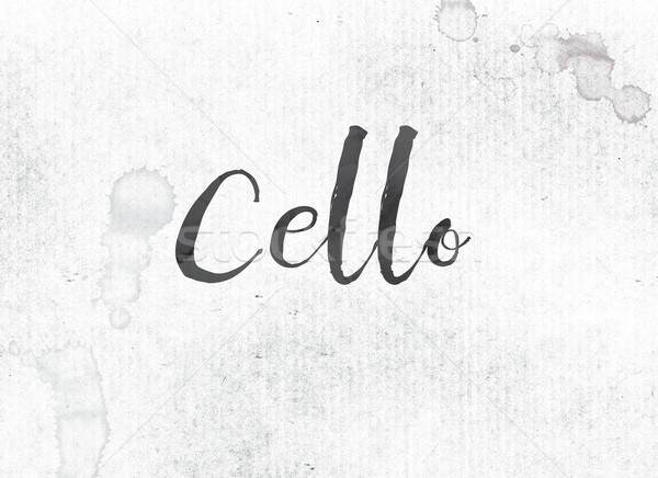 Cello geschilderd inkt woord zwarte aquarel Stockfoto © enterlinedesign