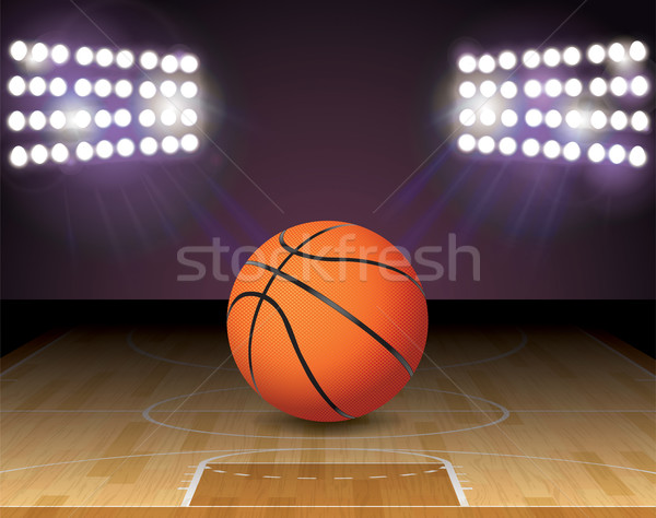 Cancha de baloncesto pelota luces ilustración baloncesto madera dura Foto stock © enterlinedesign