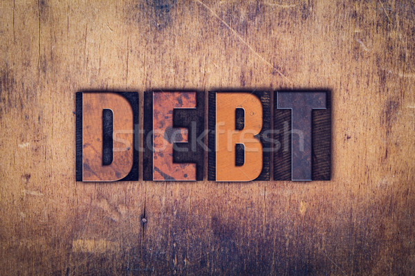 Schulden Holz Buchdruck Typ Wort geschrieben Stock foto © enterlinedesign
