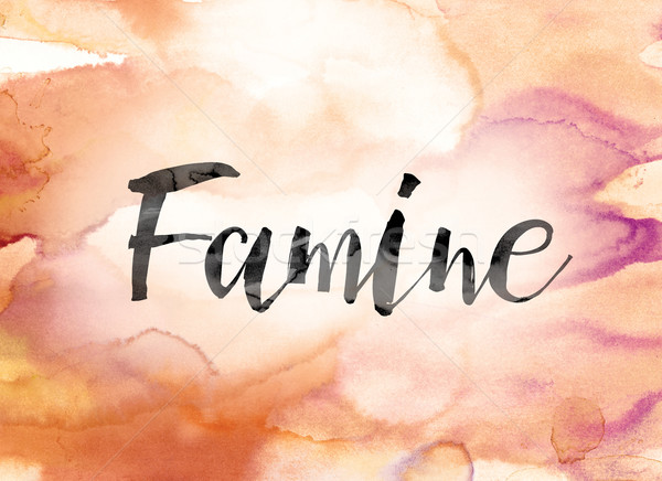 Stock photo: Famine Colorful Watercolor and Ink Word Art
