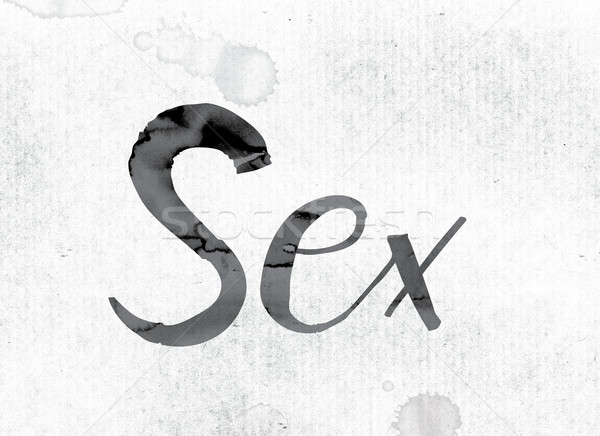 Seks malowany atramentu słowo akwarela biały Zdjęcia stock © enterlinedesign