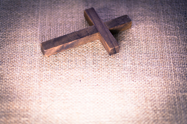 Heilig Holz christian Kreuz Luftbild Sackleinen Stock foto © enterlinedesign