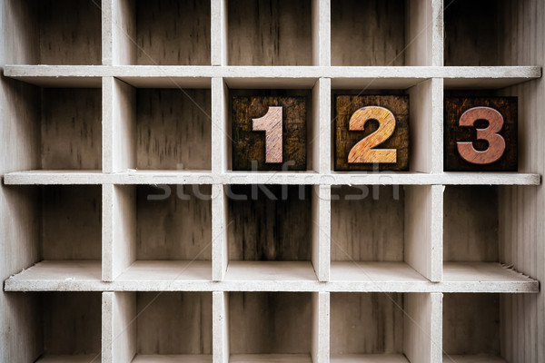 123 Concept Wooden Letterpress Type in Draw Stock photo © enterlinedesign
