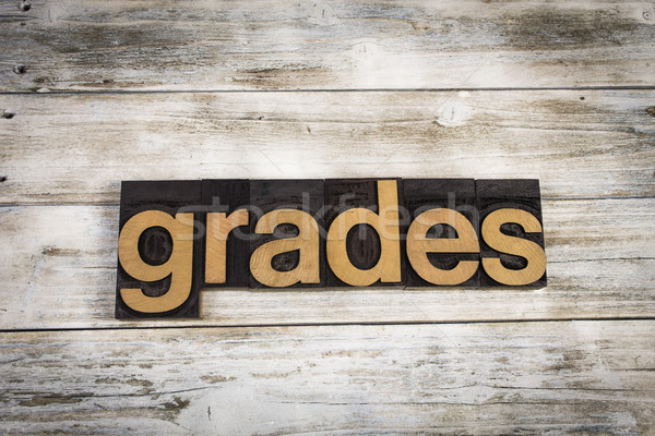 Grades Letterpress Word on Wooden Background Stock photo © enterlinedesign