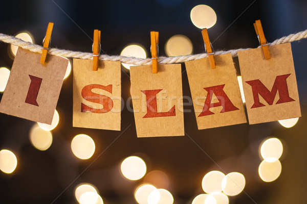Islam cartes lumières mot imprimé pince à linge Photo stock © enterlinedesign