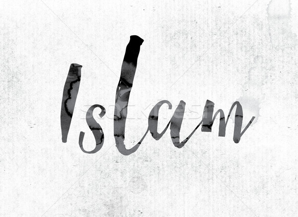 İslamiyet boyalı mürekkep kelime suluboya beyaz Stok fotoğraf © enterlinedesign