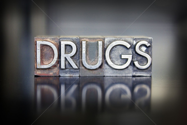 Stockfoto: Drugs · woord · geschreven · vintage · type