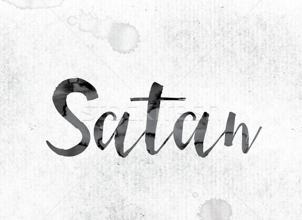 Szatan malowany atramentu słowo akwarela biały Zdjęcia stock © enterlinedesign