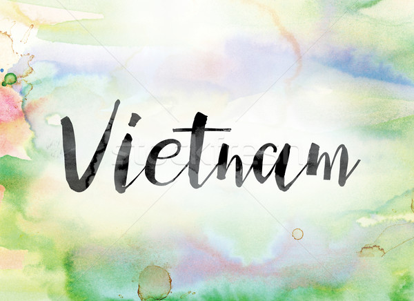 Zdjęcia stock: Wietnam · kolorowy · akwarela · atramentu · słowo · sztuki