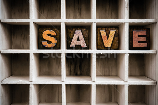 Save Concept Wooden Letterpress Type in Drawer Stock photo © enterlinedesign