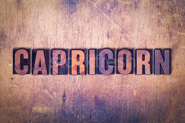 Capricorn Theme Letterpress Word on Wood Background Stock photo © enterlinedesign