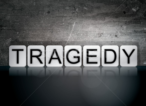 Tragedia piastrellato lettere parola scritto bianco Foto d'archivio © enterlinedesign