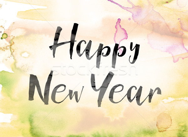 Happy New Year Colorful Watercolor and Ink Word Art Stock photo © enterlinedesign