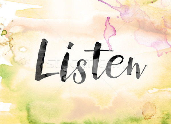 Listen Colorful Watercolor and Ink Word Art Stock photo © enterlinedesign