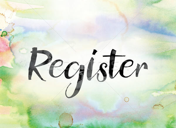 Register Colorful Watercolor and Ink Word Art Stock photo © enterlinedesign