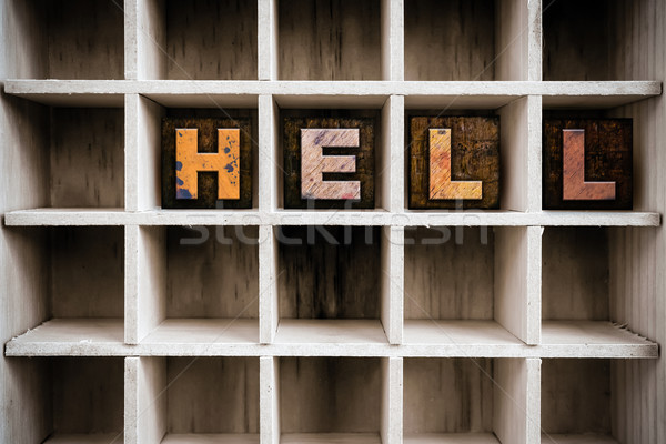 Hell Concept Wooden Letterpress Type in Draw Stock photo © enterlinedesign