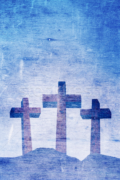 Three Christian Crosses on Calvary Background Illustration Stock photo © enterlinedesign
